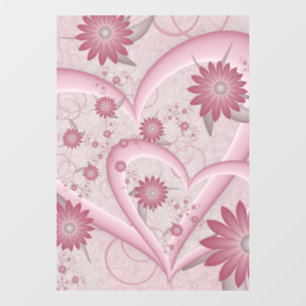 Autocollant Pour Fenêtre Coeurs et fleurs Abstraits roses Aimer l'art fract