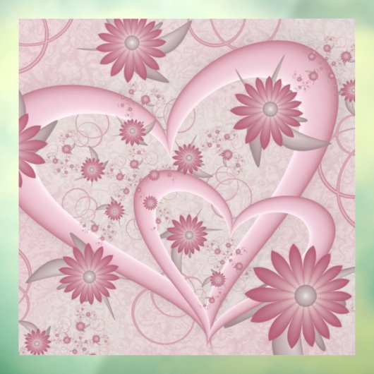 Autocollant Pour Fenêtre Coeurs et fleurs Abstraits roses Aimer l'art fract (Feuille 3)