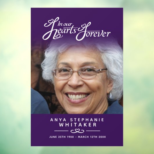 Autocollant Pour Fenêtre Coeurs pour toujours funéraire mémorial violet (Feuille 3)