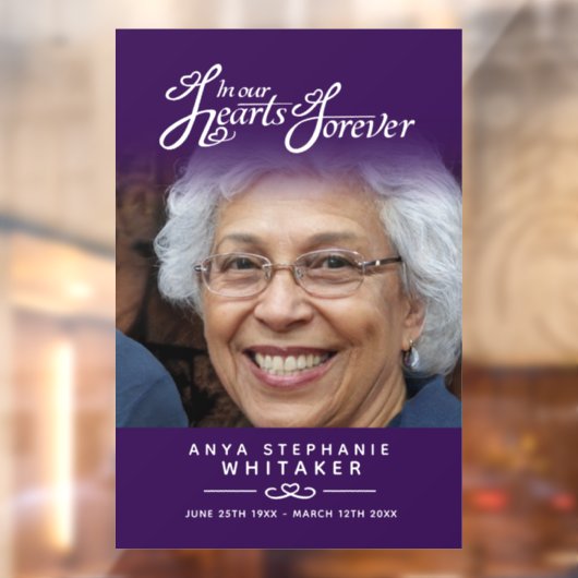 Autocollant Pour Fenêtre Coeurs pour toujours funéraire mémorial violet (Feuille 2)