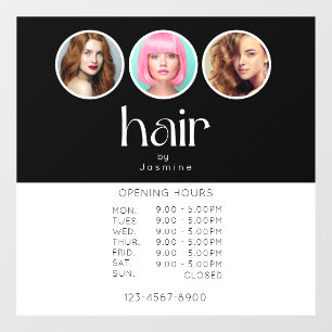 Autocollant Pour Fenêtre Coiffeur 3 Photo Heures d'Ouverture Noir Blanc