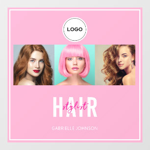 Autocollant Pour Fenêtre Coiffeur aux cheveux roses Photo Collage Logo élég