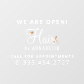 Autocollant Pour Fenêtre Coiffeuse salon nom promotion (Feuille)