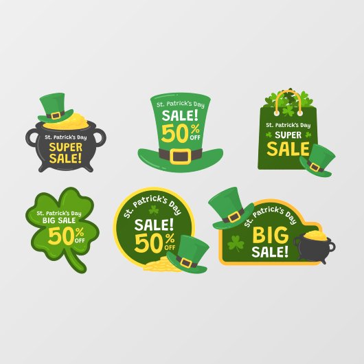Autocollant Pour Fenêtre Collection de soldes de la Saint-Patrick 6 affaire (Feuille)