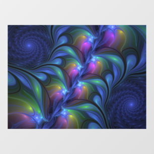Autocollant Pour Fenêtre Coloré Lumineux Abstrait Bleu rose Vert Fractal