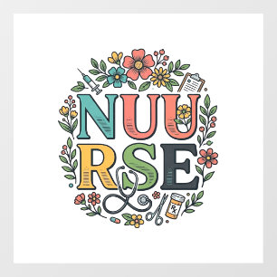 Autocollant Pour Fenêtre Conception de chemise d'infirmière florale Art méd