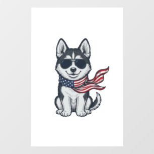 Autocollant Pour Fenêtre Conception vectorielle de chiot husky patriotique