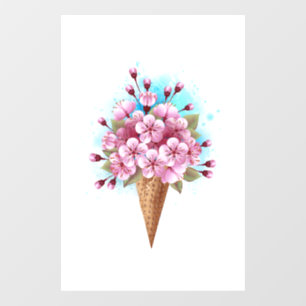 Autocollant Pour Fenêtre Cône rose Sakura crème glacée gaufre