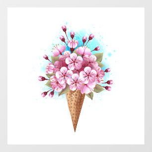 Autocollant Pour Fenêtre Cône rose Sakura crème glacée gaufre