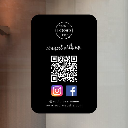 Autocollant Pour Fenêtre Connect with | Média social QR Code noir