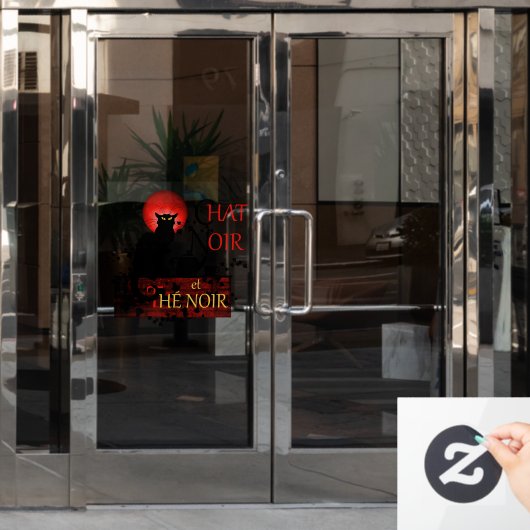 Autocollant Pour Fenêtre Conversation Noir et Thé Noir, Thé Noir Chat (Porte de bureau)