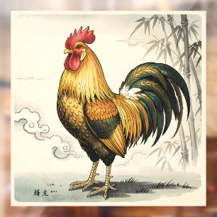 Autocollant Pour Fenêtre Coq doré art japonais