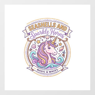 Autocollant Pour Fenêtre Coquilles de licorne et cornes scintillantes POD P