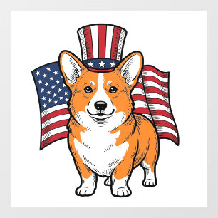 Autocollant Pour Fenêtre Corgi patriotique dessin de t-shirt avec gravure v