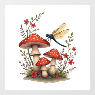 Autocollant Pour Fenêtre Cottagecore Esthétique Libellule Champignon Sorciè