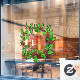 Autocollant Pour Fenêtre Couronne de Noël au houx avec baies