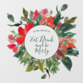 Autocollant Pour Fenêtre Couronne de Noël florale verte  (Feuille)