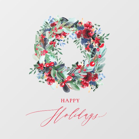 Autocollant Pour Fenêtre Couronne de Noël rouge florale rustique joyeuses F (Feuille)