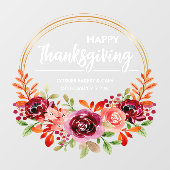 Autocollant Pour Fenêtre Couronne florale de Thanksgiving joyeux (Feuille)