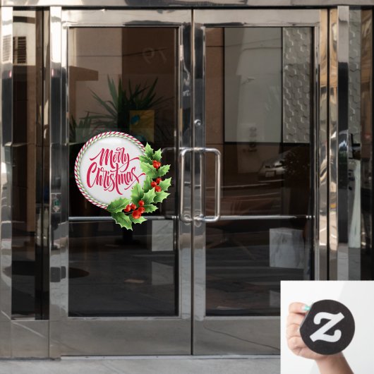 Autocollant Pour Fenêtre Couronne rayée de Noël Baies de houx (Porte de bureau)