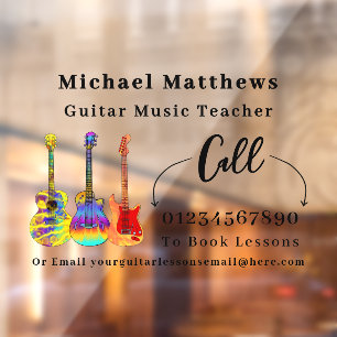 Autocollant Pour Fenêtre Cours de Musique Professeur de Guitare Publicité