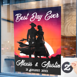 Autocollant Pour Fenêtre Cowboy et mariée au Mariage Sundown