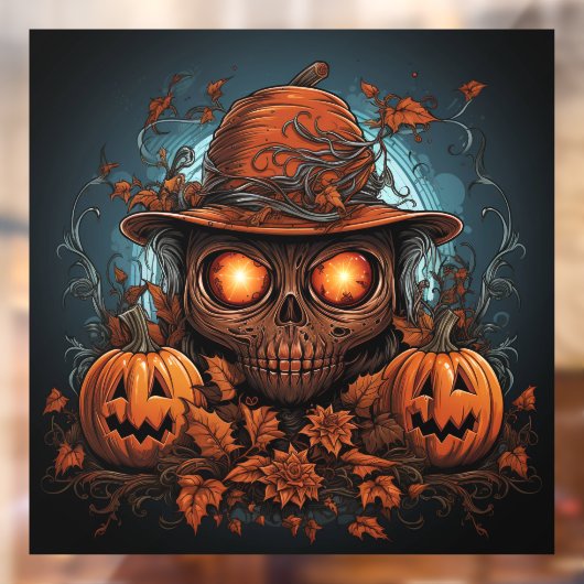 Autocollant Pour Fenêtre Crâne artistique et Jack-o-lanternes (Feuille 2)