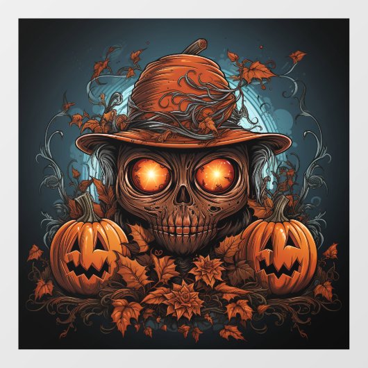 Autocollant Pour Fenêtre Crâne artistique et Jack-o-lanternes (Feuille)