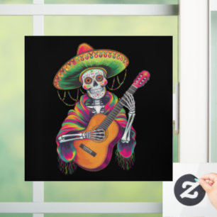 Autocollant Pour Fenêtre Crâne de squelette de la fête Cinco De Mayo Guitar
