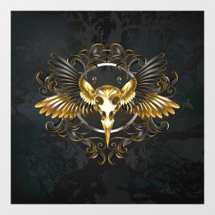 Autocollant Pour Fenêtre Crâne d'oiseau doré sur fond noir