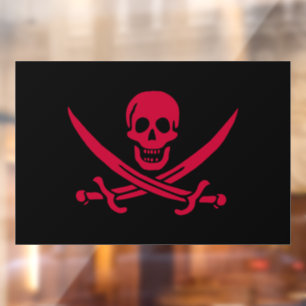 Autocollant Pour Fenêtre Crâne et épées de Crimson Drapeau pirate de Calico