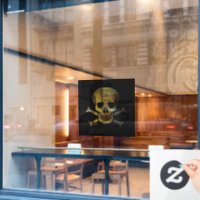 Crâne vert lg noir sq fenêtre serrer le dos bâton