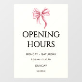 Autocollant Pour Fenêtre Cream Pink Bow Opening Hours Small Business (Feuille)