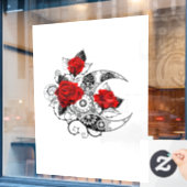 Autocollant Pour Fenêtre Croissant mécanique avec roses rouges (Fenêtre de café)