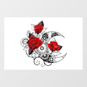 Autocollant Pour Fenêtre Croissant mécanique avec roses rouges