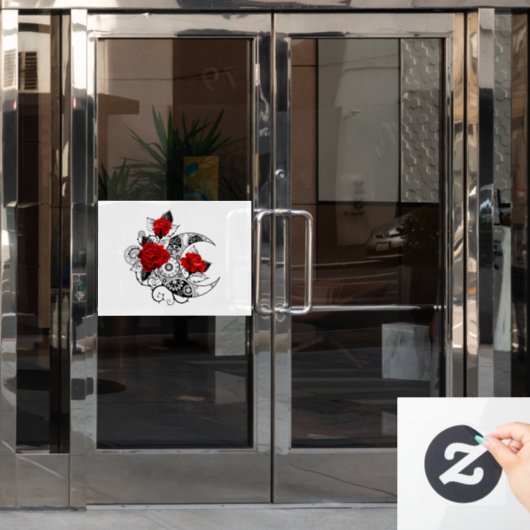 Autocollant Pour Fenêtre Croissant mécanique avec roses rouges (Porte de bureau)