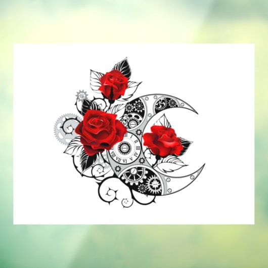 Autocollant Pour Fenêtre Croissant mécanique avec roses rouges (Feuille 3)