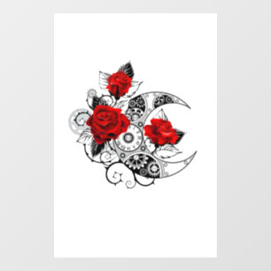 Autocollant Pour Fenêtre Croissant mécanique avec roses rouges