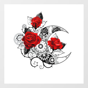 Autocollant Pour Fenêtre Croissant mécanique avec roses rouges