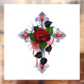 Autocollant Pour Fenêtre Croix d'argent avec une rose rouge (Feuille 2)