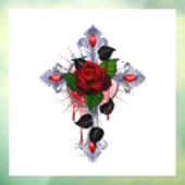 Autocollant Pour Fenêtre Croix d'argent avec une rose rouge (Feuille 3)