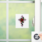 Autocollant Pour Fenêtre Croix d'argent avec une rose rouge (Maison)