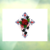 Autocollant Pour Fenêtre Croix d'argent avec une rose rouge (Feuille 3)