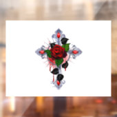 Autocollant Pour Fenêtre Croix d'argent avec une rose rouge (Feuille 2)