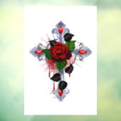 Autocollant Pour Fenêtre Croix d'argent avec une rose rouge (Feuille 3)