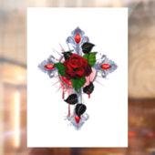 Autocollant Pour Fenêtre Croix d'argent avec une rose rouge (Feuille 2)