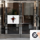 Autocollant Pour Fenêtre Croix d'argent avec une rose rouge (Porte de bureau)