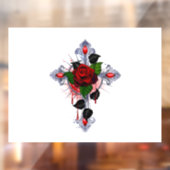 Autocollant Pour Fenêtre Croix d'argent avec une rose rouge (Feuille 2)