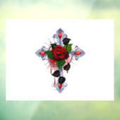 Autocollant Pour Fenêtre Croix d'argent avec une rose rouge (Feuille 3)