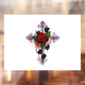 Autocollant Pour Fenêtre Croix d'argent avec une rose rouge (Feuille 2)